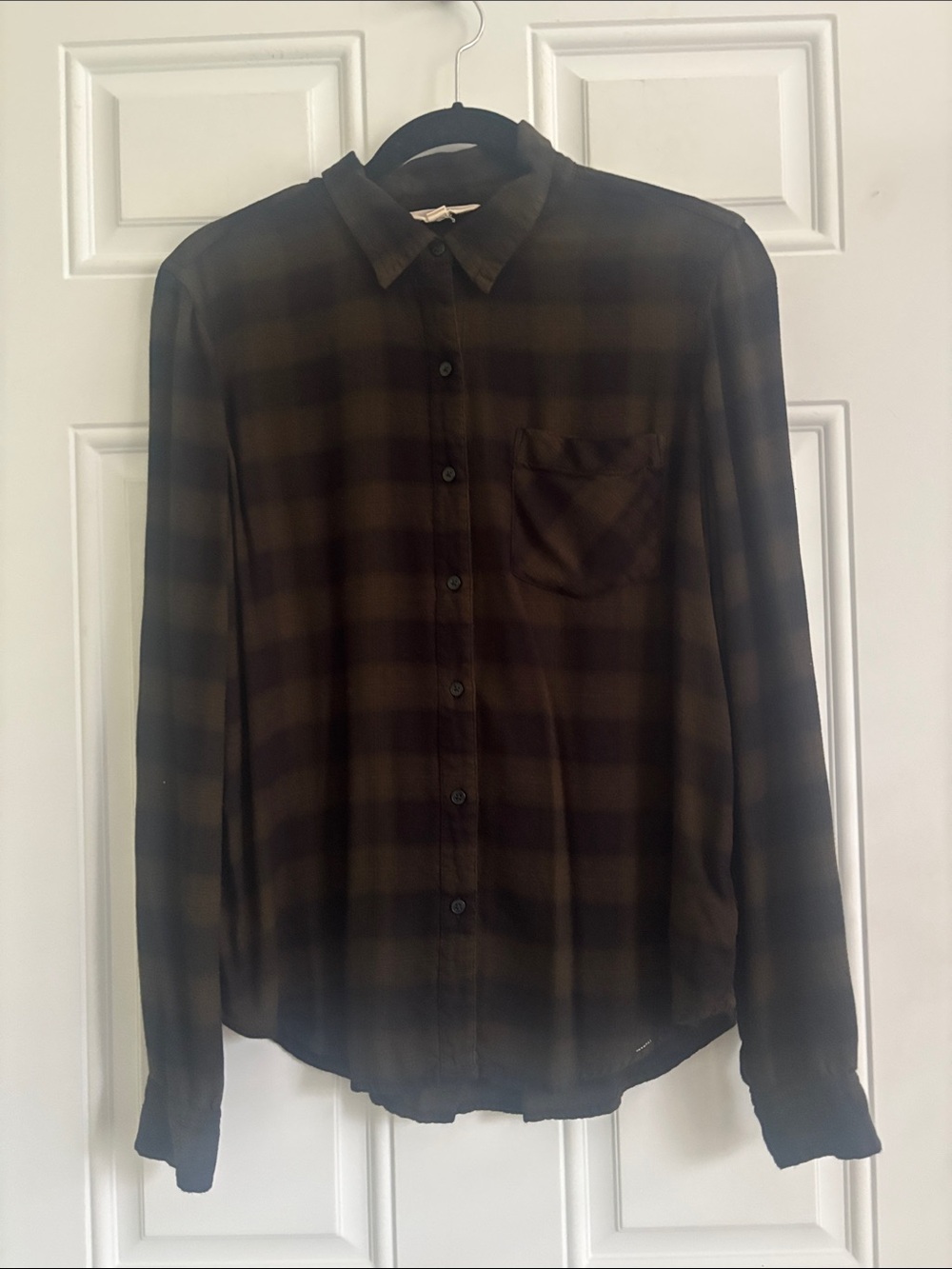 Lucky Brand Olive/Black Plaid Button-Down Shirt, Size Small